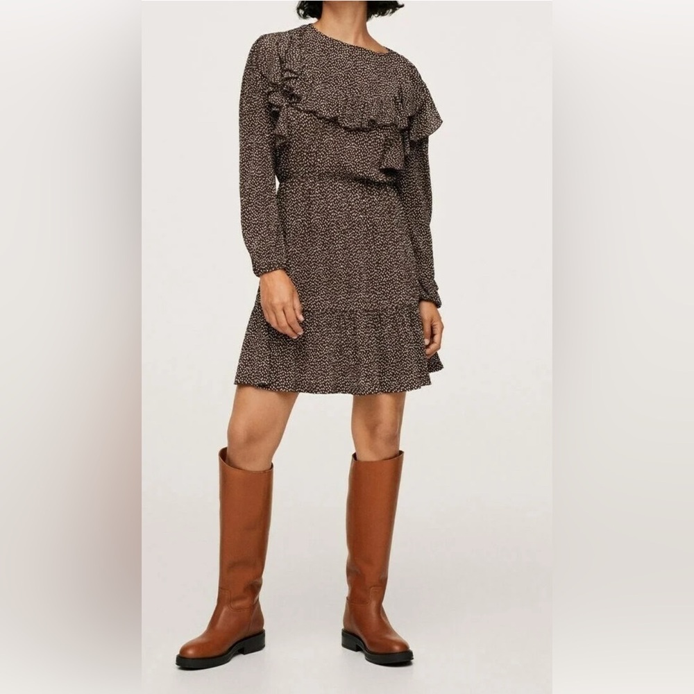 Mango Brown Ribbed Ruffled Sundress